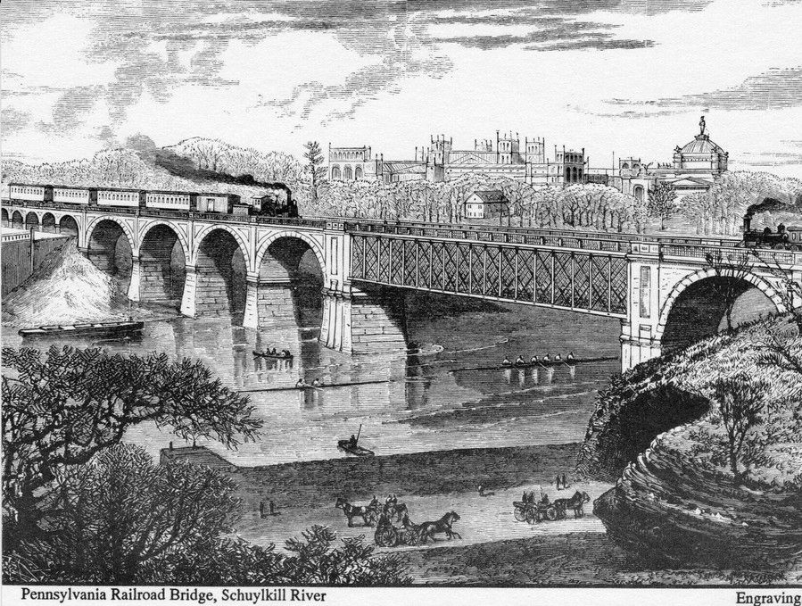 Pennylvania Railroad Bridge over the Schuylkill River - Postcard
Collection of Doug Diehl 
1876
